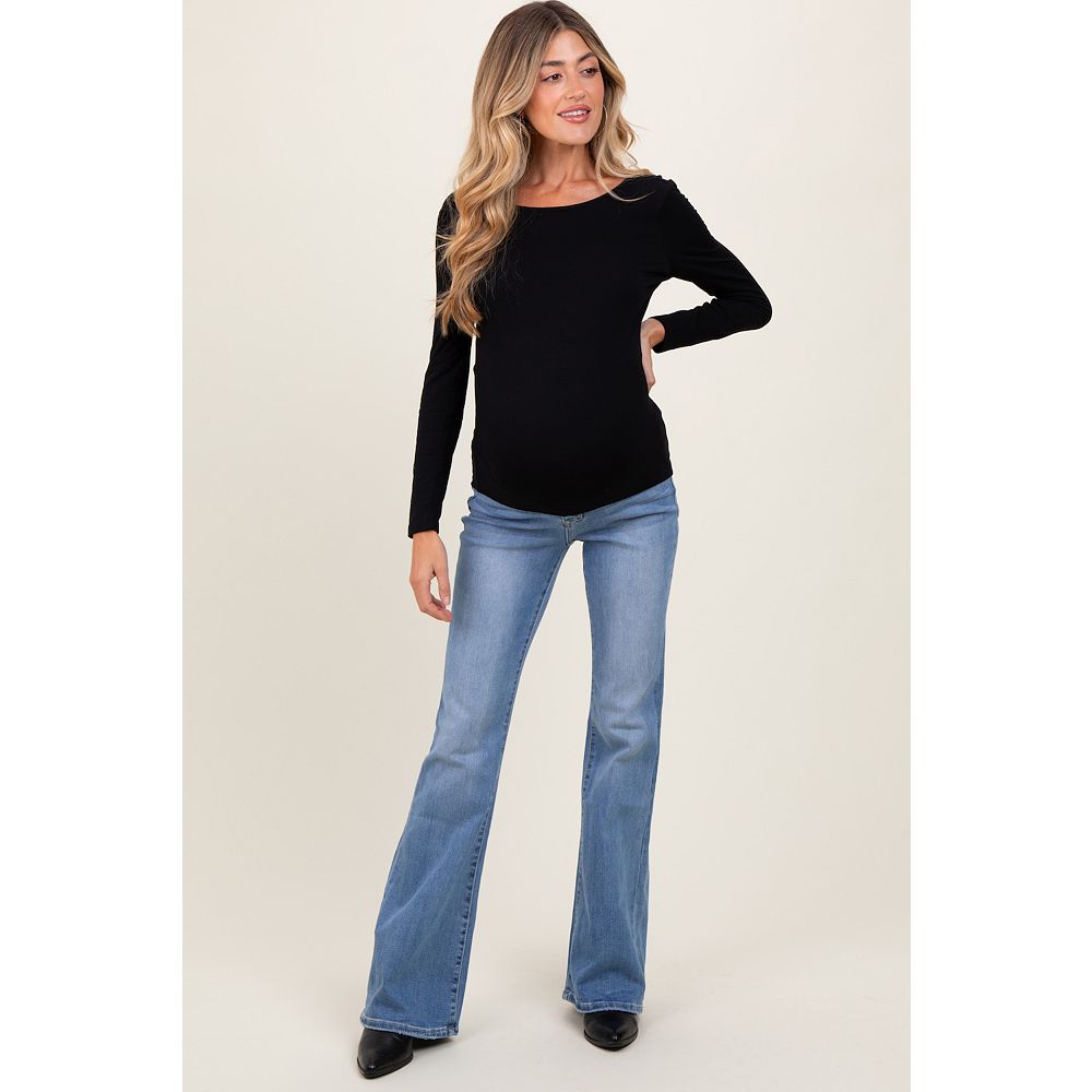 Blue Wide Hem Maternity Flare Jeans main image 1