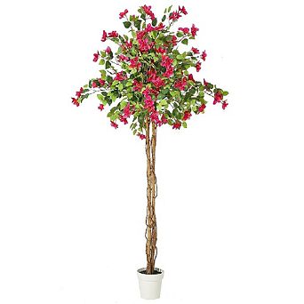 Artificial Bougainvillea Tree with Pink Flowers&Wood Trunk,Tall Faux Plant for Outdoor/Indoor Decor