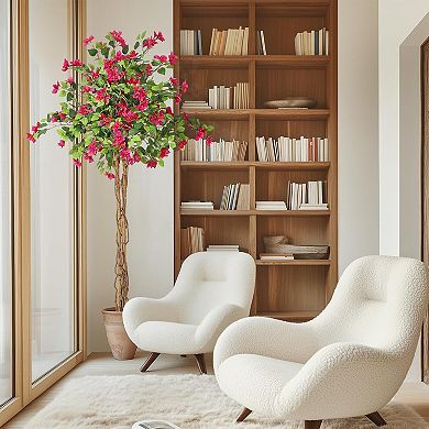 Artificial Bougainvillea Tree with Pink Flowers&Wood Trunk,Tall Faux Plant for Outdoor/Indoor Decor