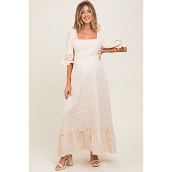 Maternity Floral Print Square Neckline Maxi Dress