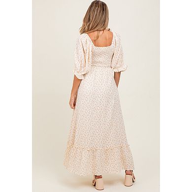 Maternity Floral Print Square Neckline Maxi Dress