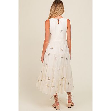 Maternity Ditsy Floral Embroidered V Neck Tiered Dress