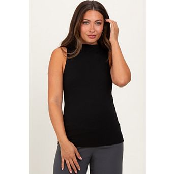 Maternity Ribbed Sleeveless Mock Neck Top