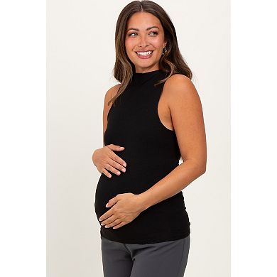 Maternity Ribbed Sleeveless Mock Neck Top
