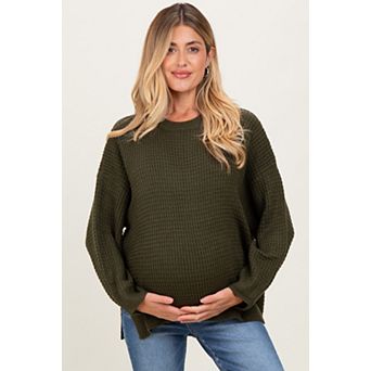 Maternity Waffle Knit Side Slit Sweater