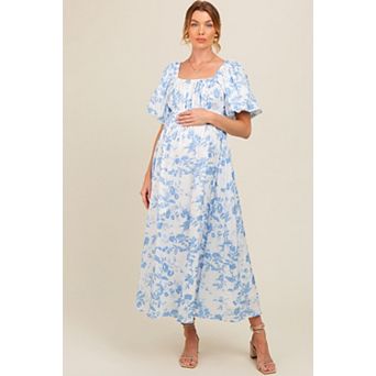 Maternity Floral Puff Sleeve Midi Dress