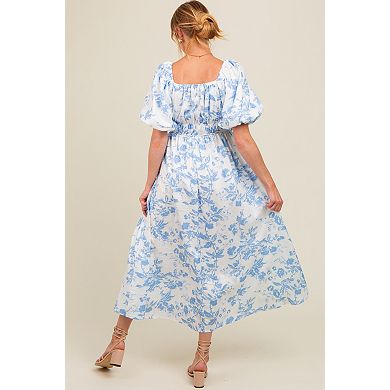 Maternity Floral Puff Sleeve Midi Dress