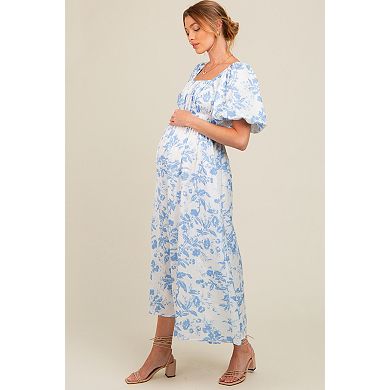 Maternity Floral Puff Sleeve Midi Dress