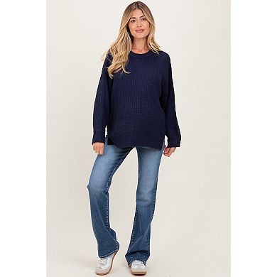 Maternity Waffle Knit Side Slit Sweater