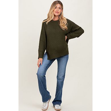 Maternity Waffle Knit Side Slit Sweater