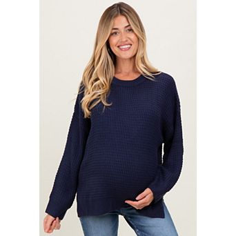 Maternity Waffle Knit Side Slit Sweater