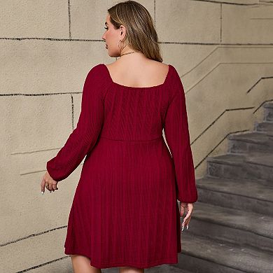 Plus Size Women Tie Front Square Neck Sweater Dress