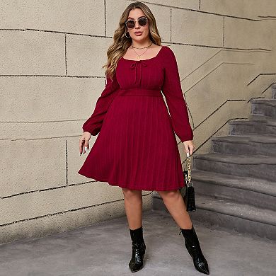 Plus Size Women Tie Front Square Neck Sweater Dress