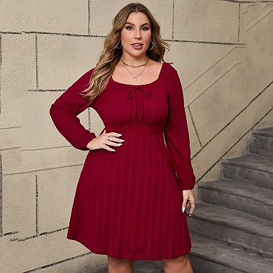 Plus Size Women Tie Front Square Neck Sweater Dress