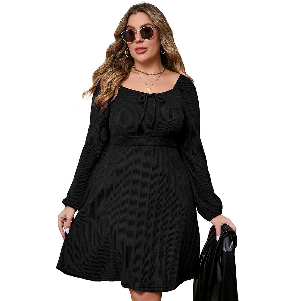 Square Neckline Floor-length Dress With Belt Clover Plus Size