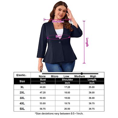 Women Plus Size Blazer One Button 3/4 Sleeve Casual Jackets
