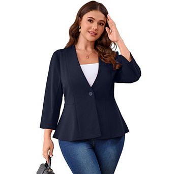 Women Plus Size Blazer One Button 3/4 Sleeve Casual Jackets