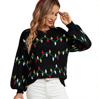 Women's Pullovers Sweaters Christmas Lights Pattern Knitted Top