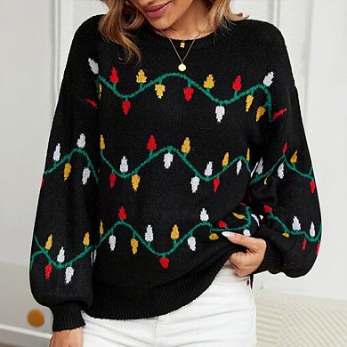 Women's Pullovers Sweaters Christmas Lights Pattern Knitted Top