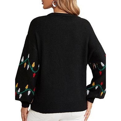 Women's Pullovers Sweaters Christmas Lights Pattern Knitted Top