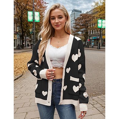 Women's Hollow Out Lantern Sleeve Cardigan Mid-Length Open Front Knit Sweater Coat