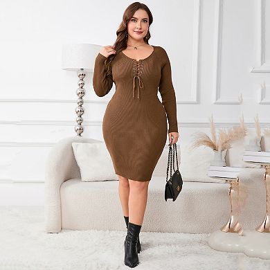 Plus Size Women Slim Fit Tie Front Sweater Dress