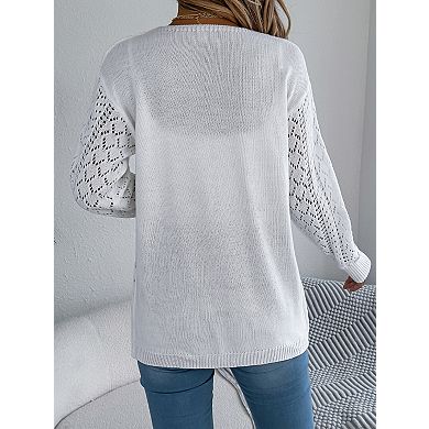Women's Hollow Out Cardigan Lantern Long Sleeve Mid-Length Open Front Knit Outerwear