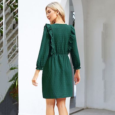 Women's Casual Button Front Ruffle Shoulder Dress