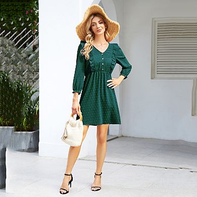 Women's Casual Button Front Ruffle Shoulder Dress