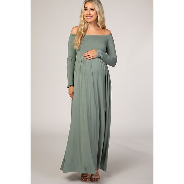 PinkBlush Sage Off Shoulder Long Sleeve Maternity Maxi Dress