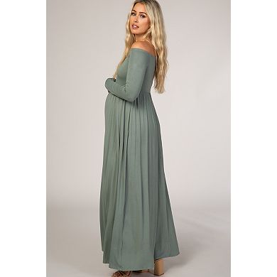Maternity Off Shoulder Long Sleeve Maxi Dress