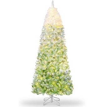 Pencil Christmas Tree Prelit, green Gradient Snow Flocked Holiday Decoration Xmas Tree