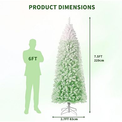 Pencil Christmas Tree Prelit, green Gradient Snow Flocked Holiday Decoration Xmas Tree