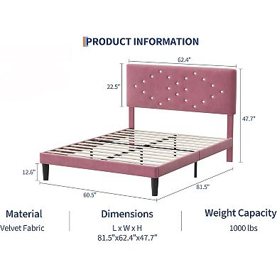 Queen Bed Frame,Upholstered Platform Bed w/Button Tufted Headboard&Under-Bed Storage Space, pink