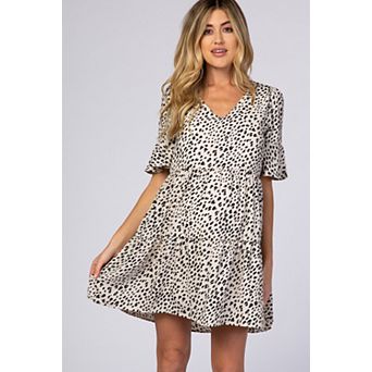 Maternity Animal Print Ruffle Sleeve Dress