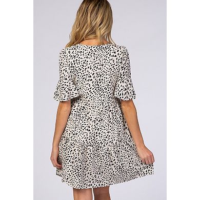 Maternity Animal Print Ruffle Sleeve Dress