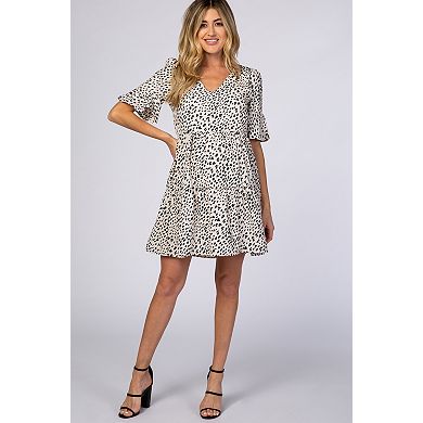 Maternity Animal Print Ruffle Sleeve Dress