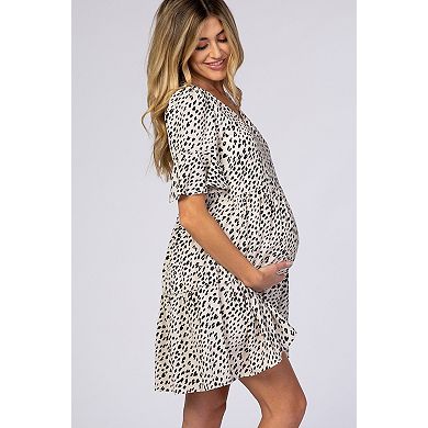 Maternity Animal Print Ruffle Sleeve Dress