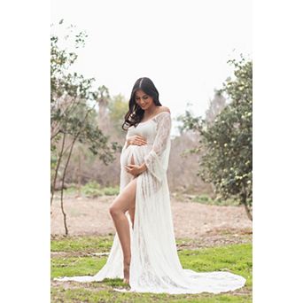 Maternity White Lace Off Shoulder Maternity Photoshoot Gown/Dress