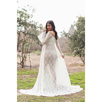 Maternity White Lace Off Shoulder Maternity Photoshoot Gown/Dress