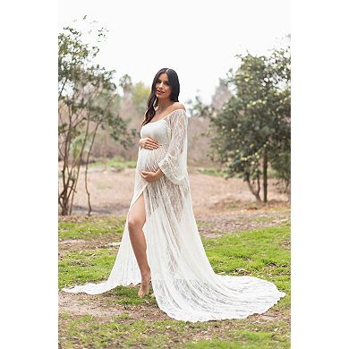 Maternity White Lace Off Shoulder Maternity Photoshoot Gown/Dress