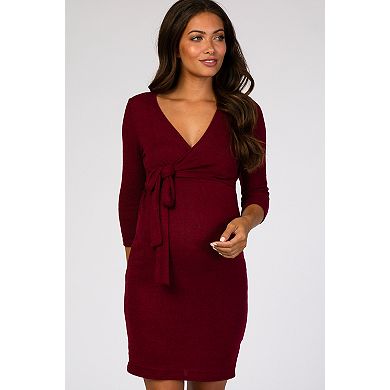 Maternity Brushed Knit Wrap Fitted Nursing Dress