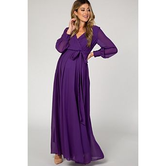 Maternity Chiffon Long Sleeve Pleated Maxi Dress
