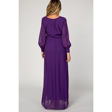 Maternity Chiffon Long Sleeve Pleated Maxi Dress