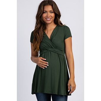 Maternity Olive Green Draped Front Maternity Nursing Top
