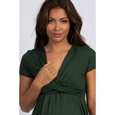 Maternity Olive Green Draped Front Maternity Nursing Top