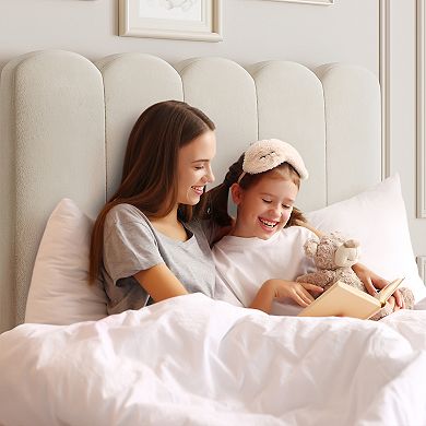 Twin Bed Frame with Under-Bed Drawer, Velvet Upholstered Platform Bed with Wave Headboard for Kids