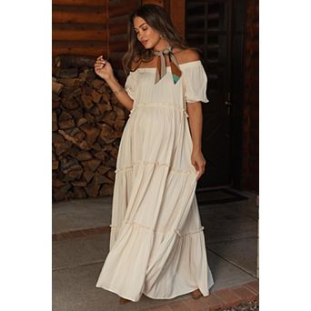 Maternity Off Shoulder Ruffle Tiered Maxi Dress
