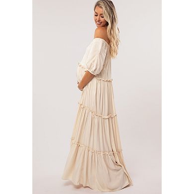 Maternity Off Shoulder Ruffle Tiered Maxi Dress