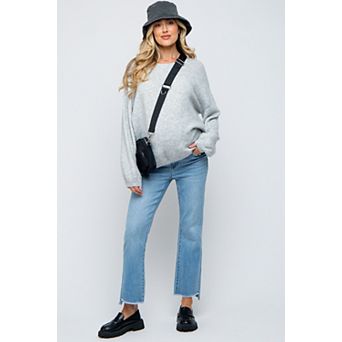 Maternity Blue Raw Edge Crop Maternity Jeans